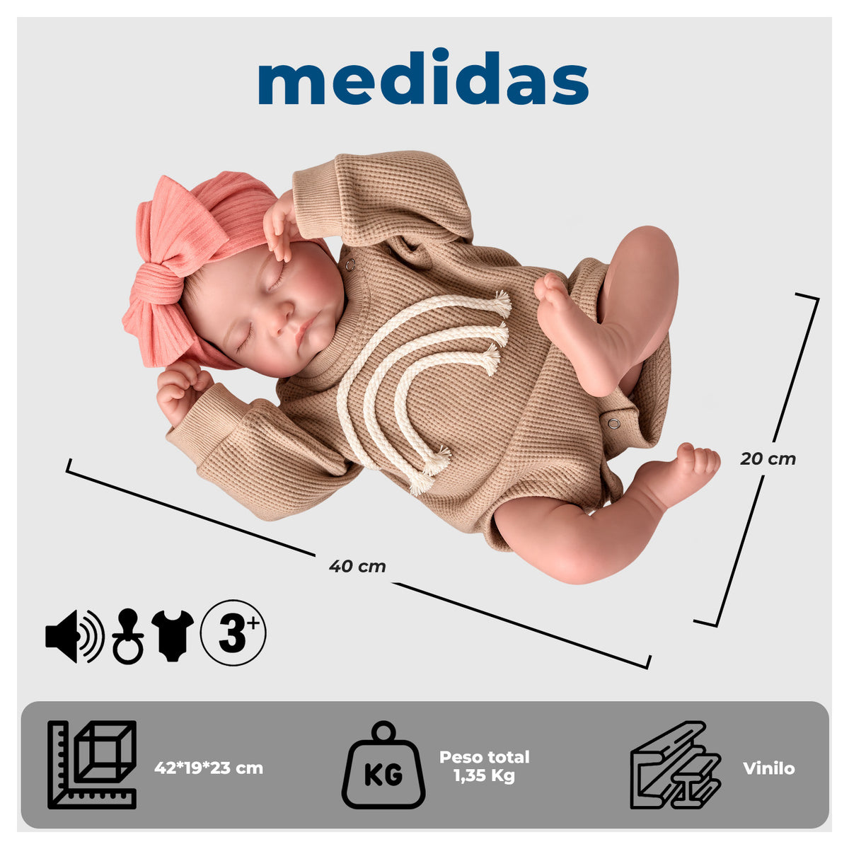 Muñeca Reborn Realista 40 cm de Vinilo con Ojos Cerrados