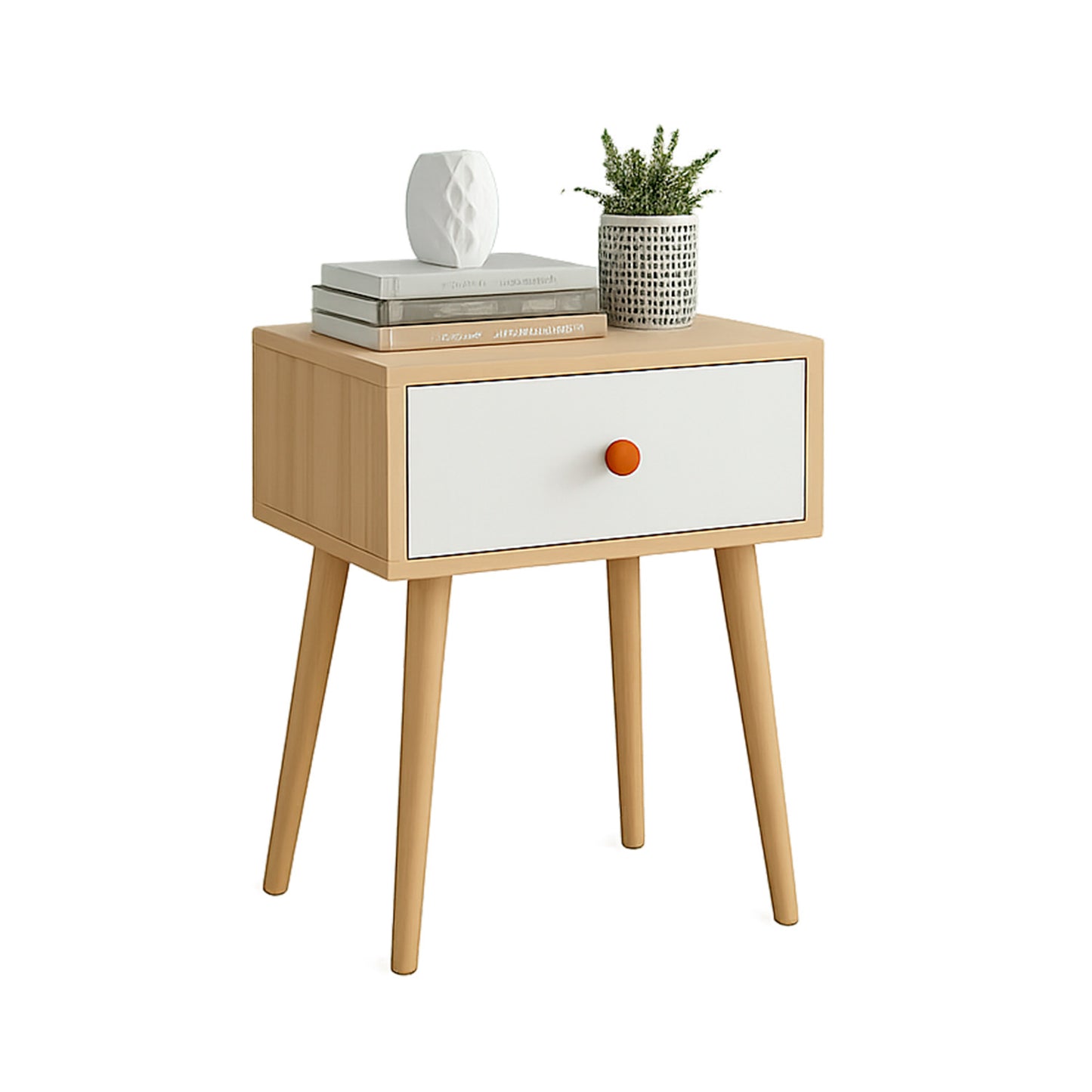 Velador de Madera con 1 Cajón y Patas Altas 55x40x30 cm