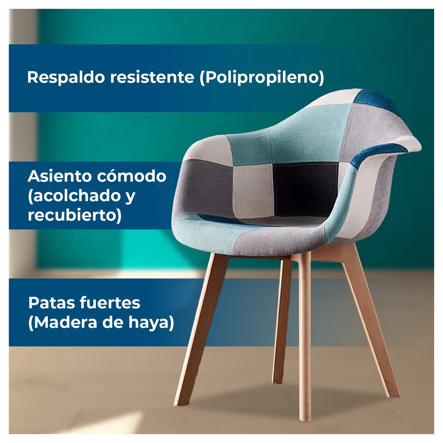 Pack 2 Sillas De Diseño Eames Patchwork Color Azul