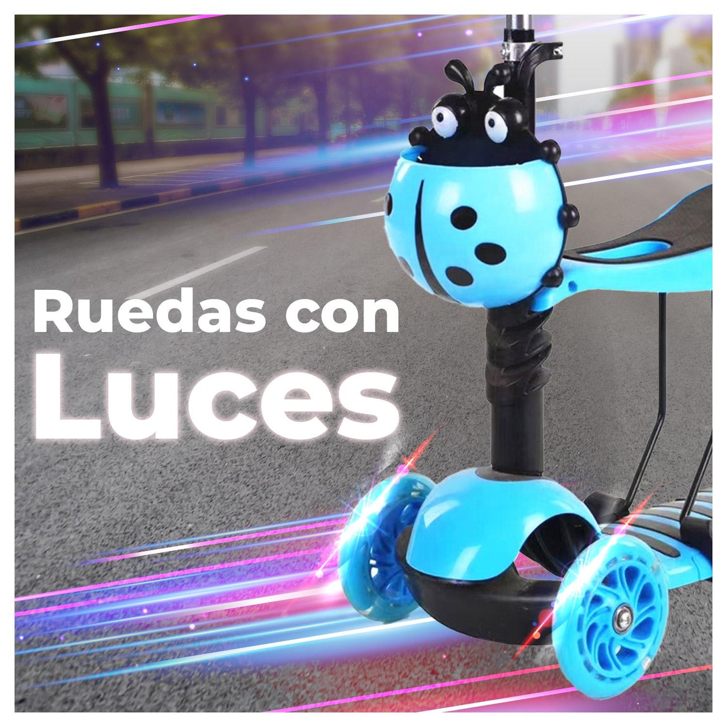 Scooter Monopatín 3 en 1 y Ruedas con Luces Led