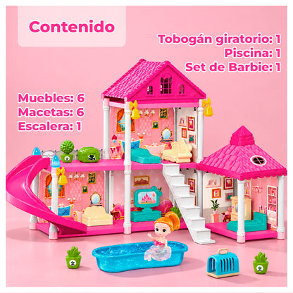 Casa de Muñecas 2 Pisos con Tobogán y Piscina 106 Piezas