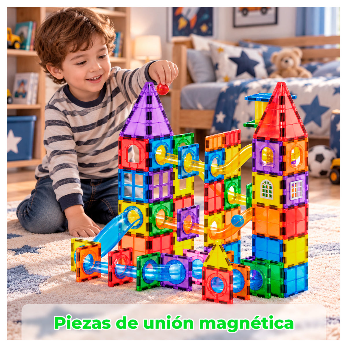 Bloques Magnético Construcción 107 Piezas con Pista y Pelotas