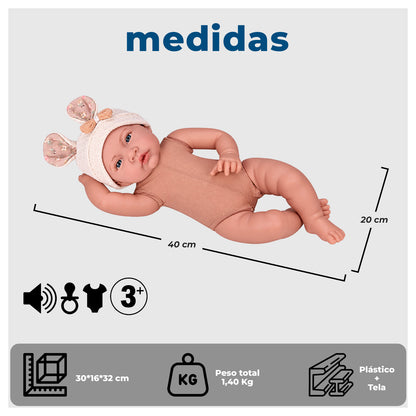 Muñeca Bebé Reborn Realista 40 cm con 12 Sonidos y Ropa