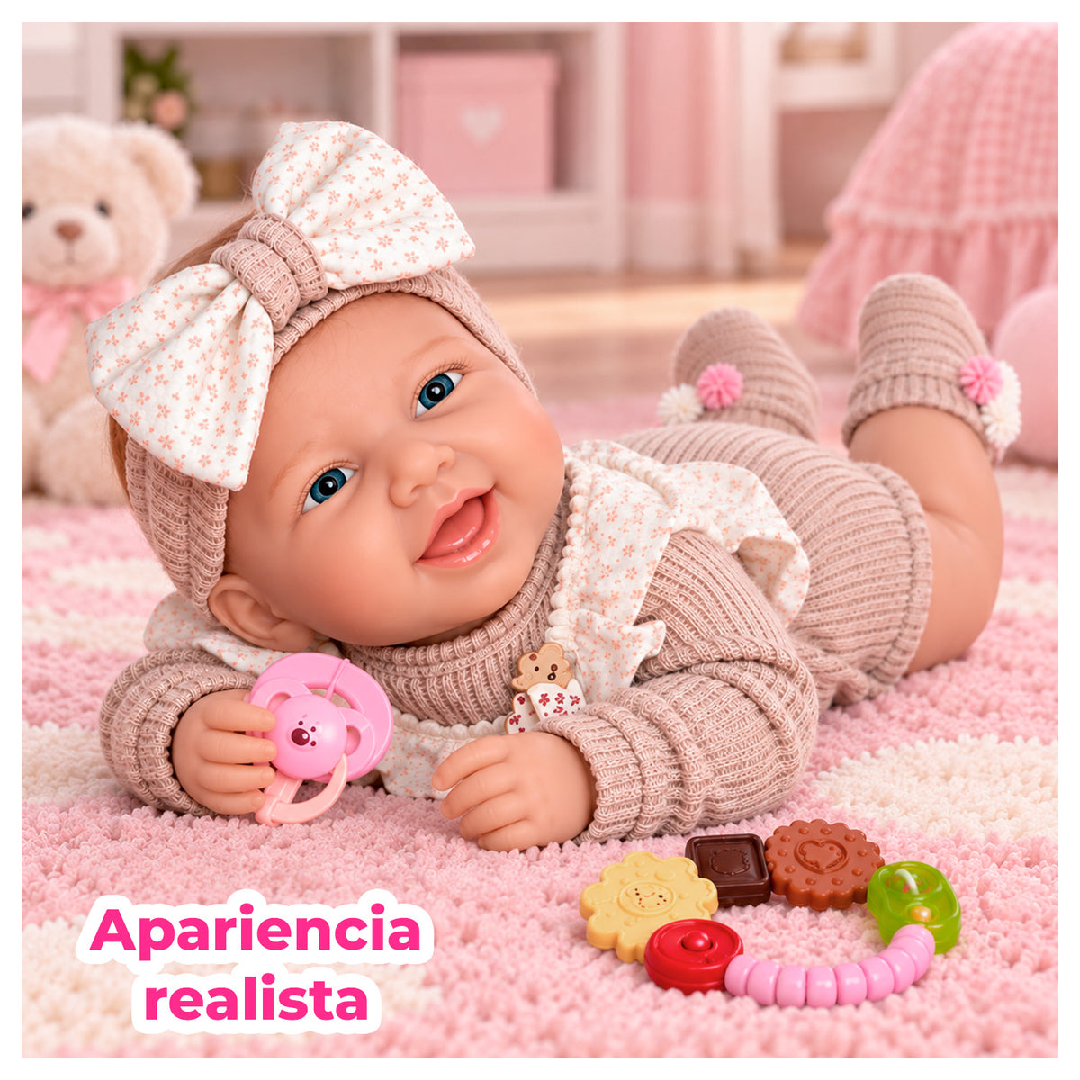 Muñeca Bebé Realista 40 cm con 12 Sonidos y Chupete