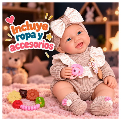 Muñeca Bebé Realista 40 cm con 12 Sonidos y Chupete
