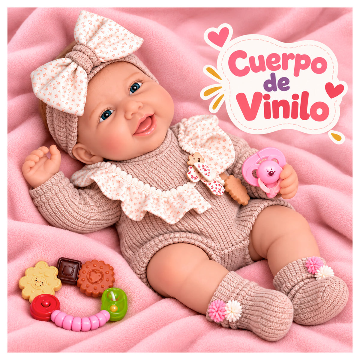 Muñeca Bebé Realista 40 cm con 12 Sonidos y Chupete