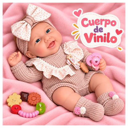 Muñeca Bebé Realista 40 cm con 12 Sonidos y Chupete