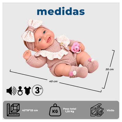 Muñeca Bebé Realista 40 cm con 12 Sonidos y Chupete