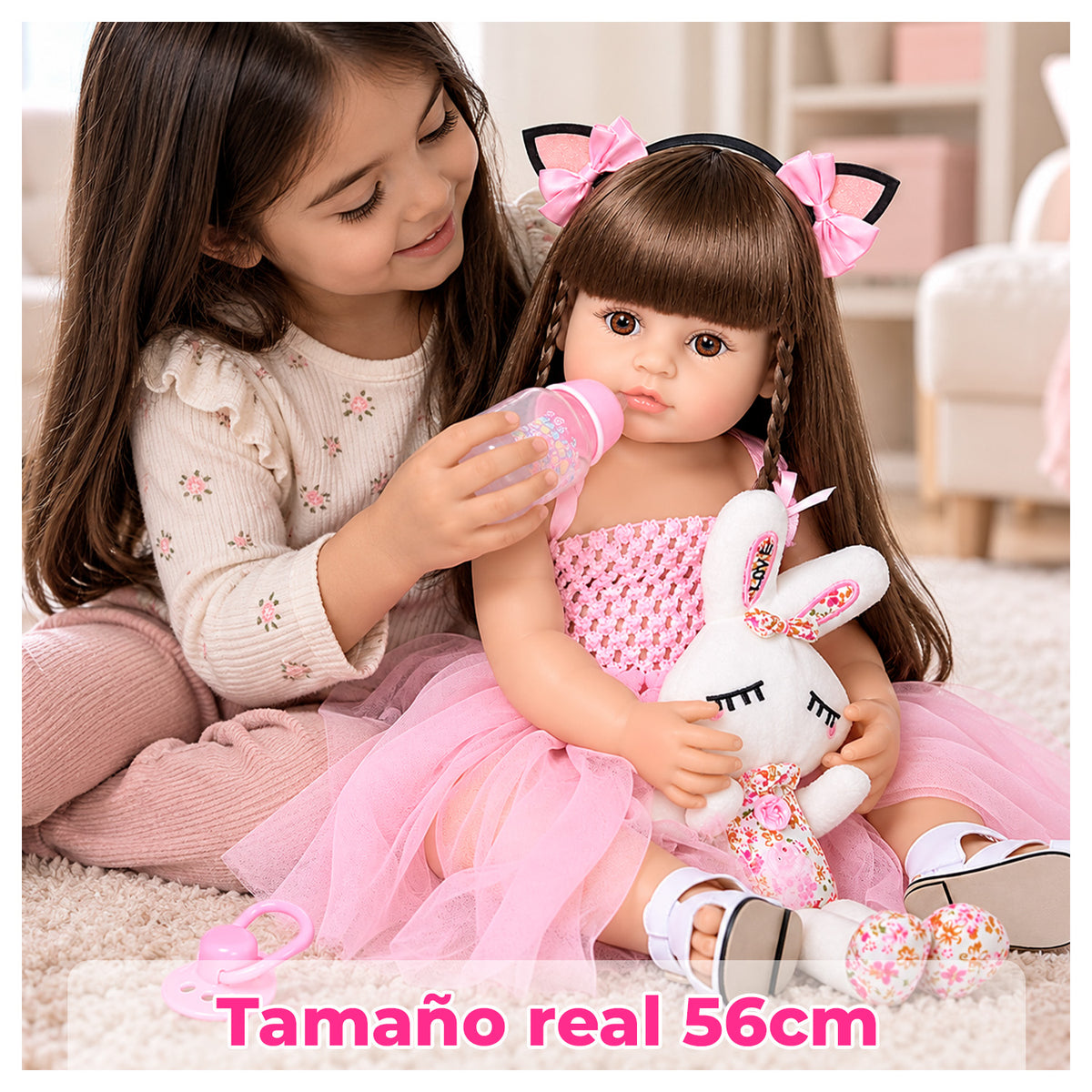 Muñeca Reborn Realista 56 cm de Vinilo con Ropa y Accesorios