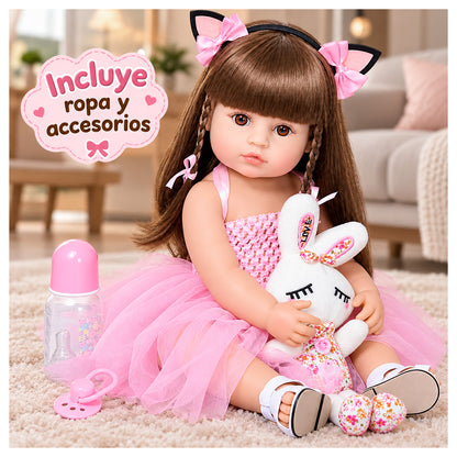 Muñeca Reborn Realista 56 cm de Vinilo con Ropa y Accesorios