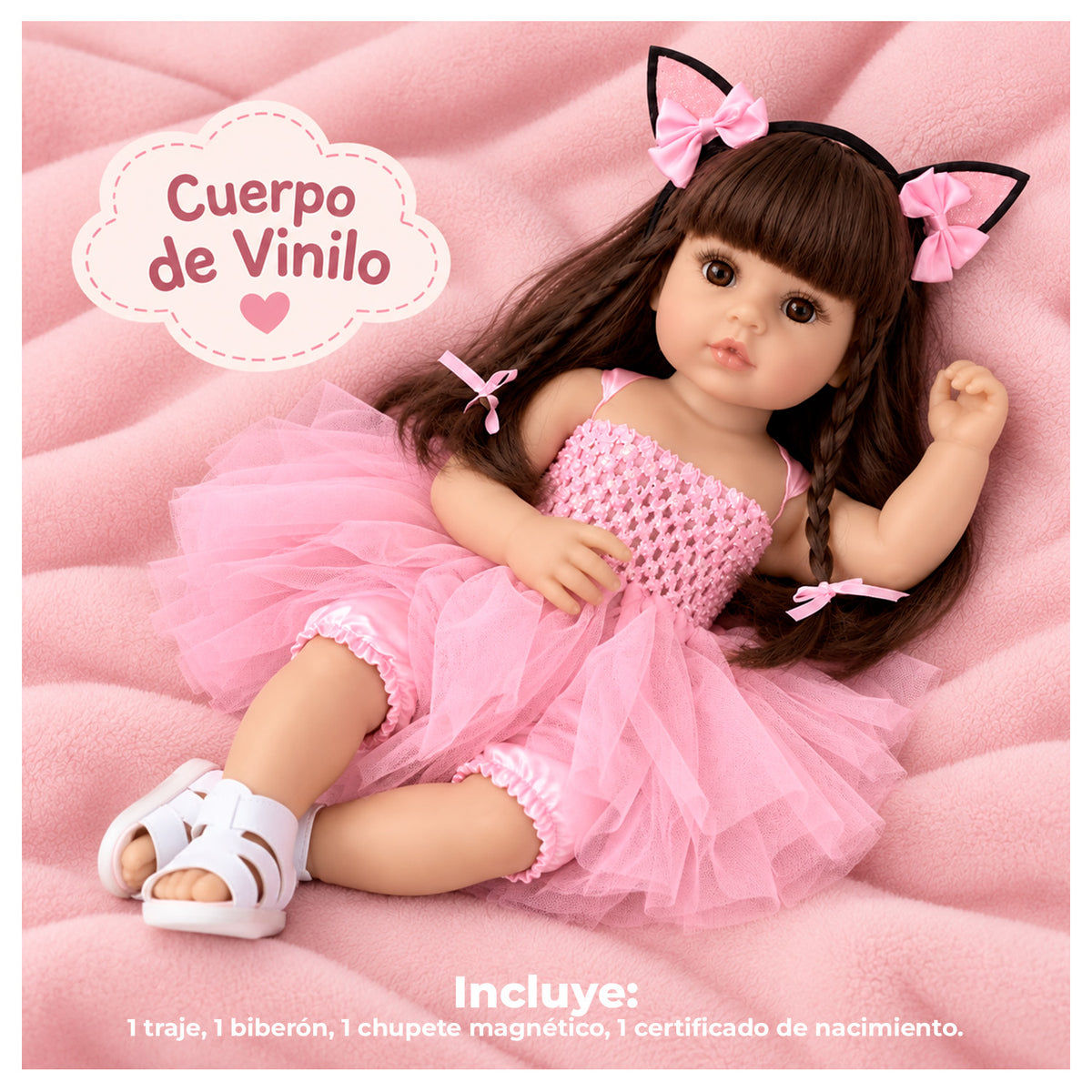 Muñeca Reborn Realista 56 cm de Vinilo con Ropa y Accesorios