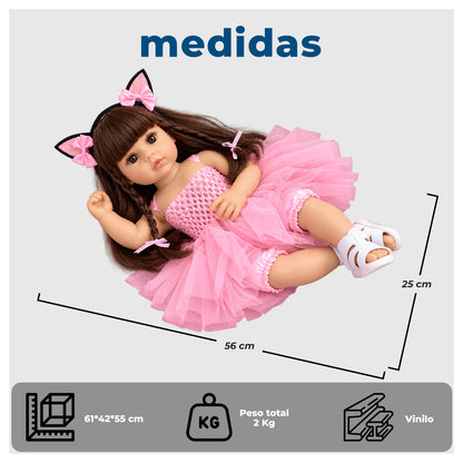 Muñeca Reborn Realista 56 cm de Vinilo con Ropa y Accesorios