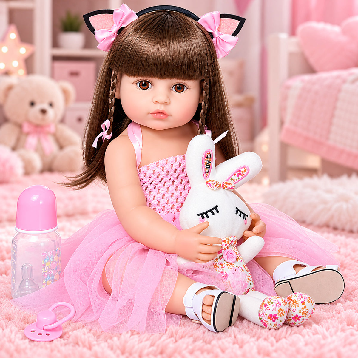 Muñeca Reborn Realista 56 cm de Vinilo con Ropa y Accesorios
