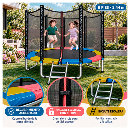 Cama Elástica Infantil 244 cm con Malla y Escalera