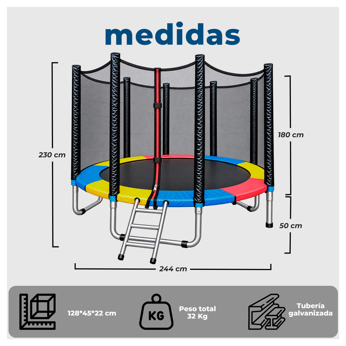 Cama Elástica Infantil 244 cm con Malla y Escalera