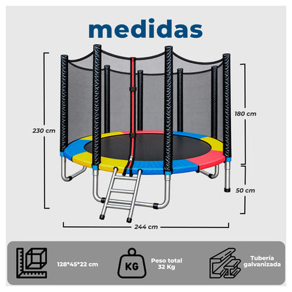Cama Elástica Infantil 244 cm con Malla y Escalera