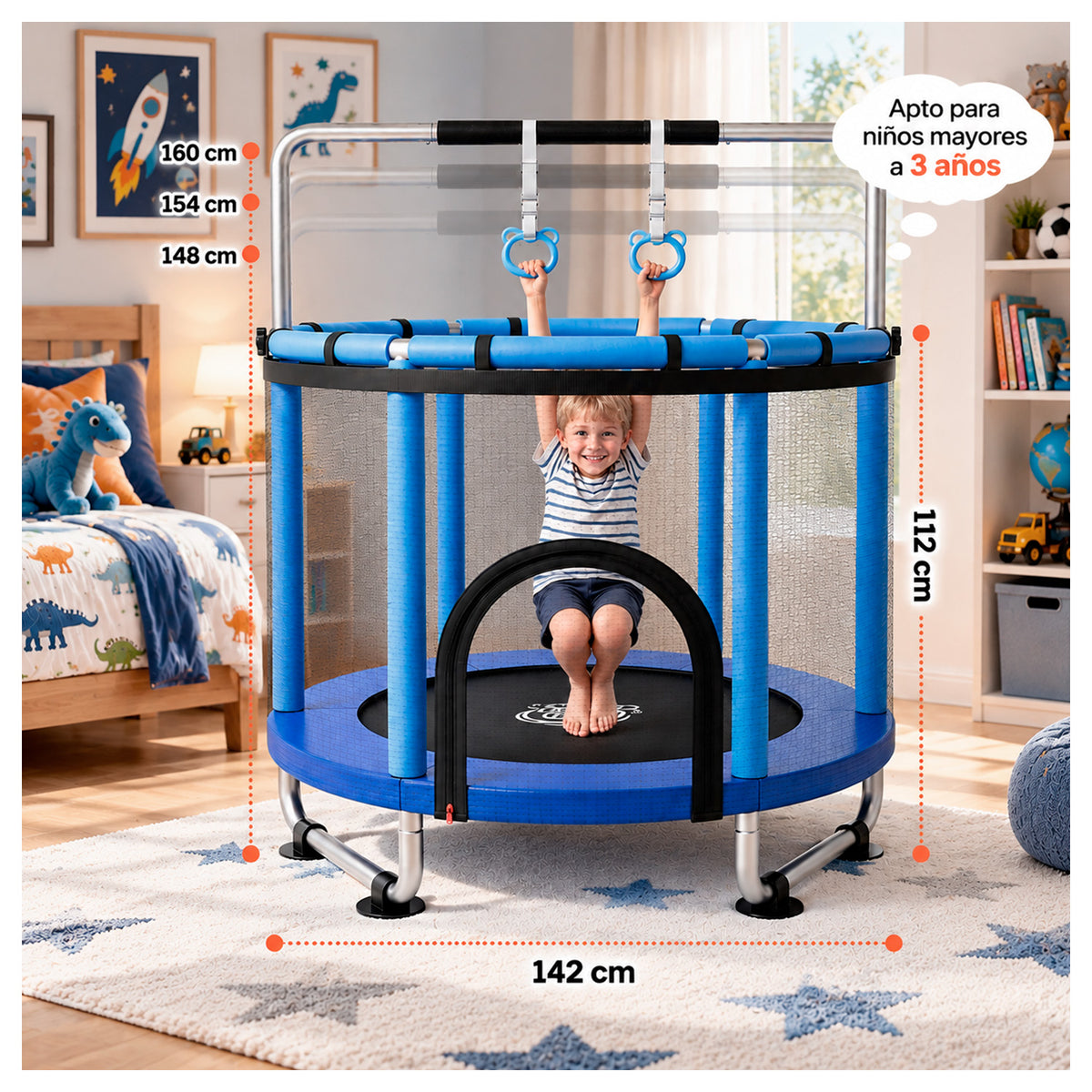 Mini Trampolín Infantil Multifuncional 5 en 1 Azul 142 cm
