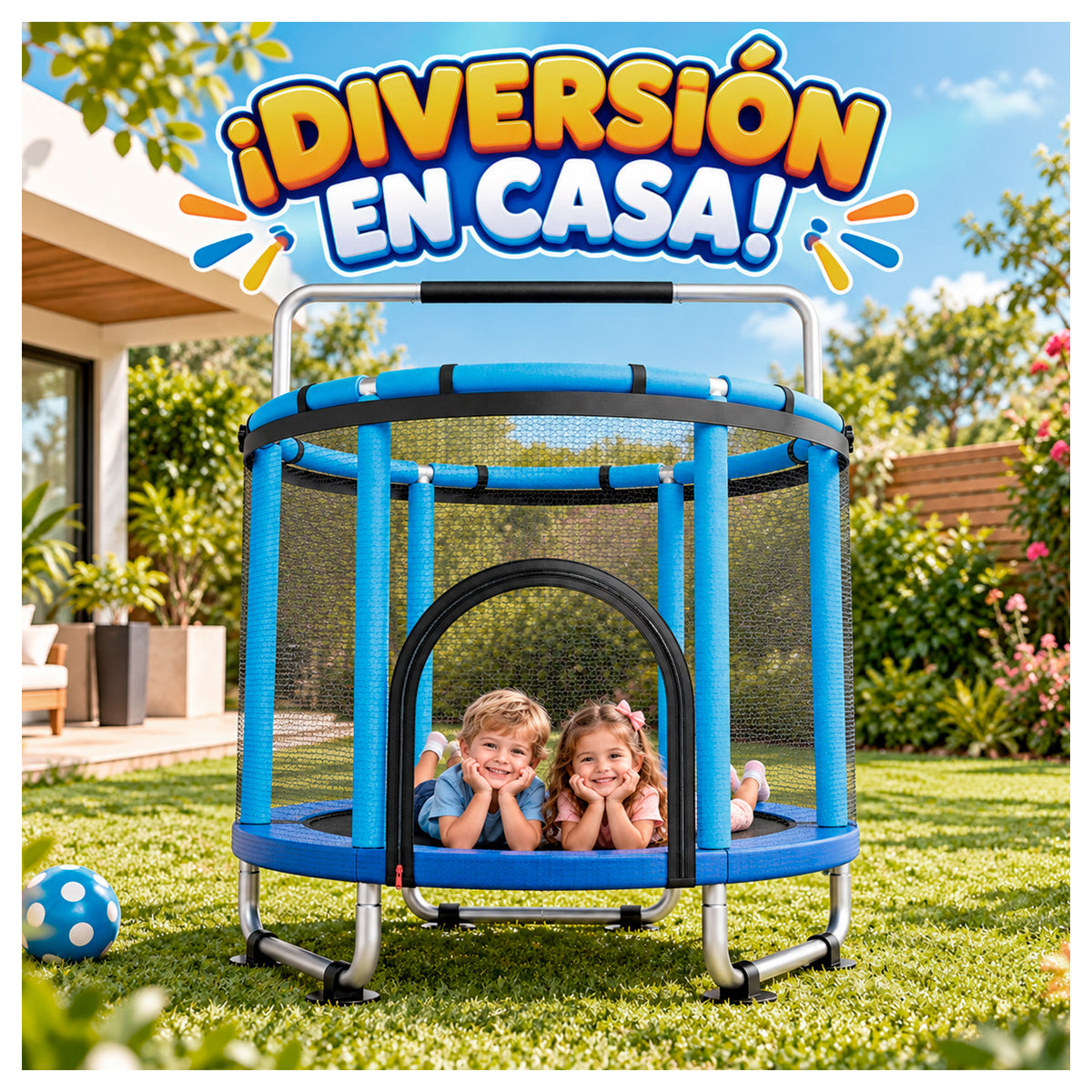 Mini Trampolín Infantil Multifuncional 5 en 1 Azul 142 cm