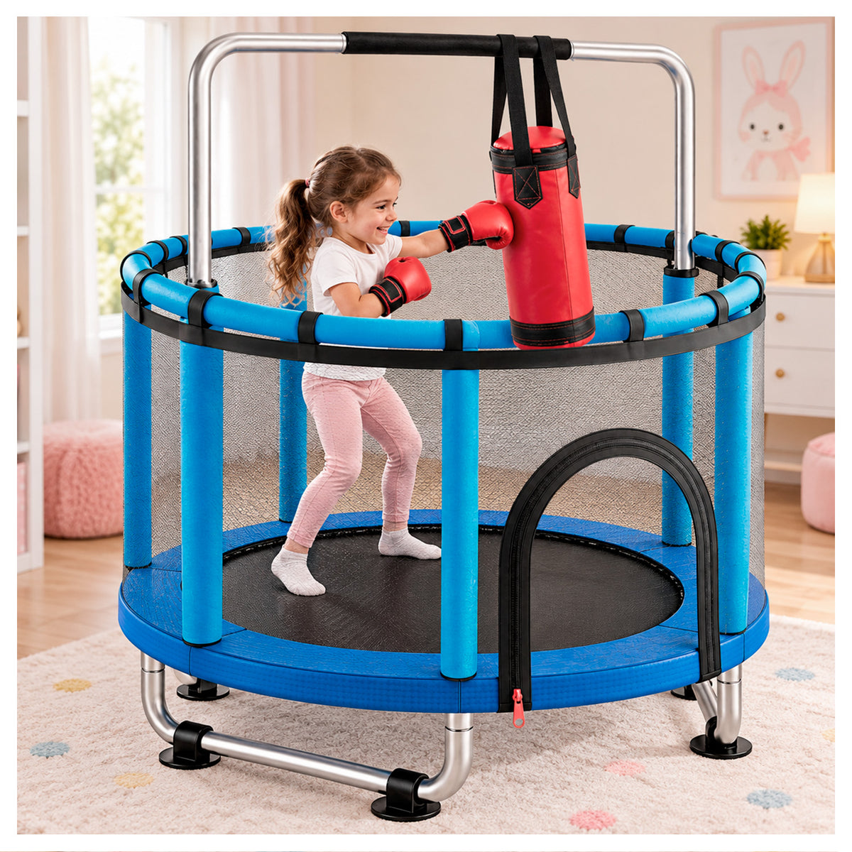 Mini Trampolín Infantil Multifuncional 5 en 1 Azul 142 cm