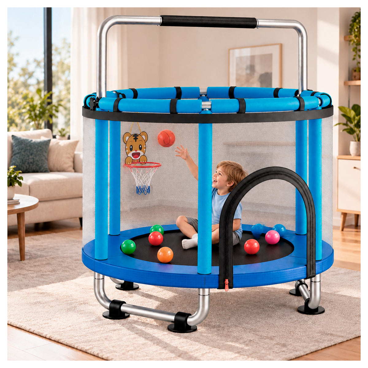 Mini Trampolín Infantil Multifuncional 5 en 1 Azul 142 cm