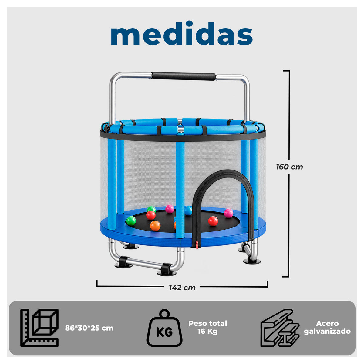 Mini Trampolín Infantil Multifuncional 5 en 1 Azul 142 cm