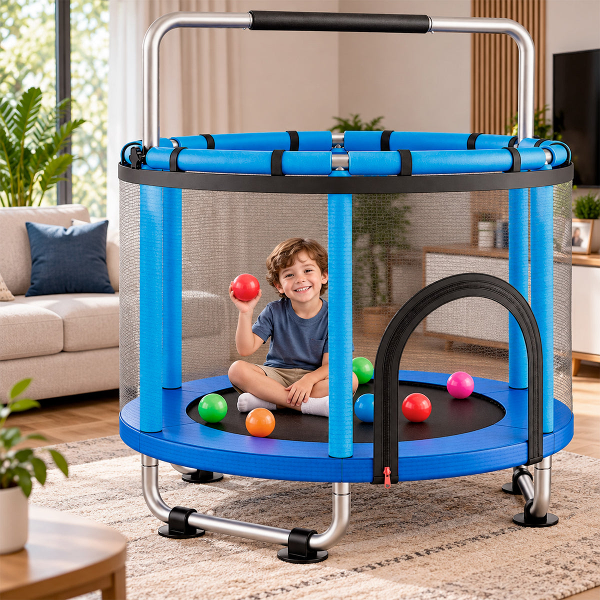 Mini Trampolín Infantil Multifuncional 5 en 1 Azul 142 cm