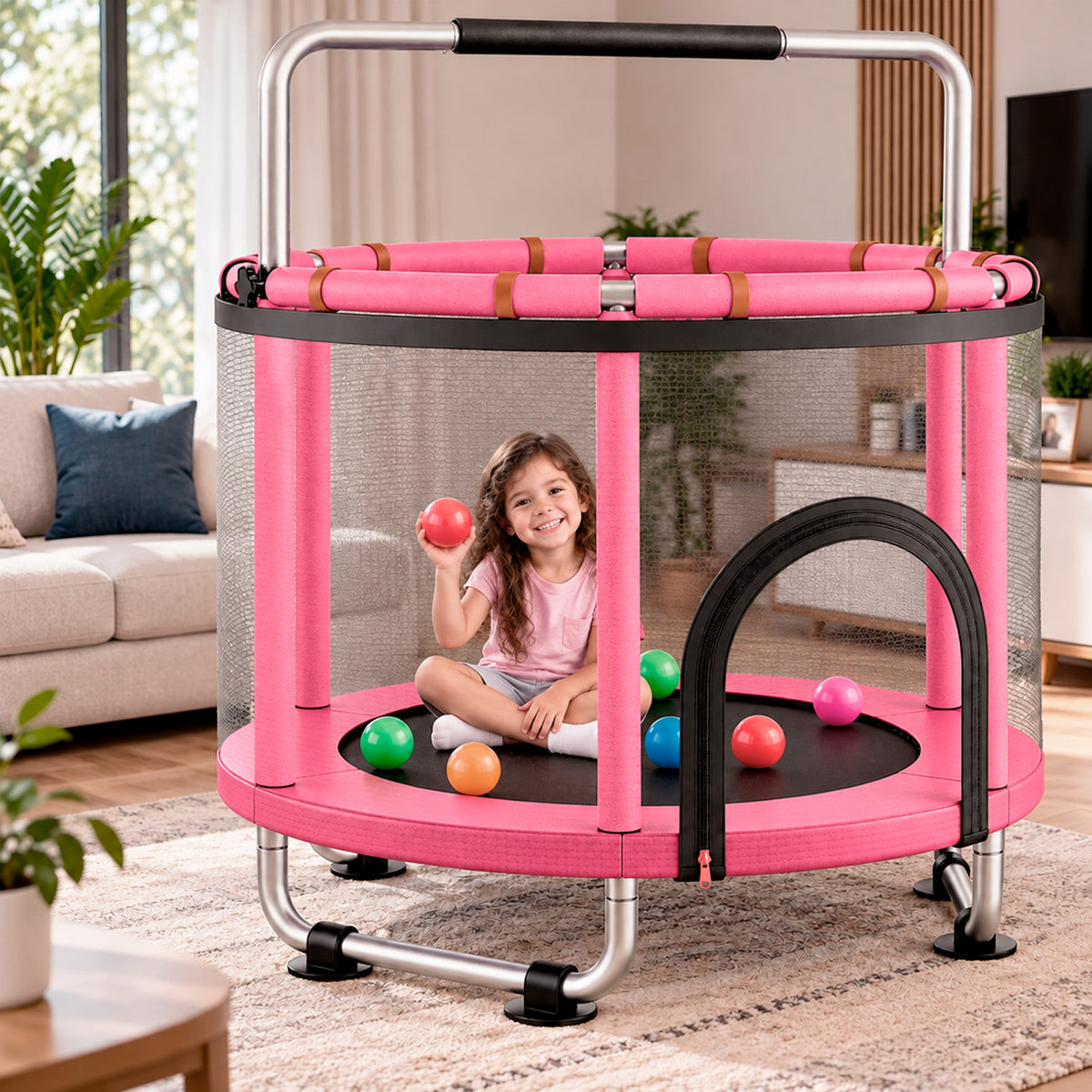 Mini Trampolín Infantil Multifuncional 5 en 1 Azul 142 cm