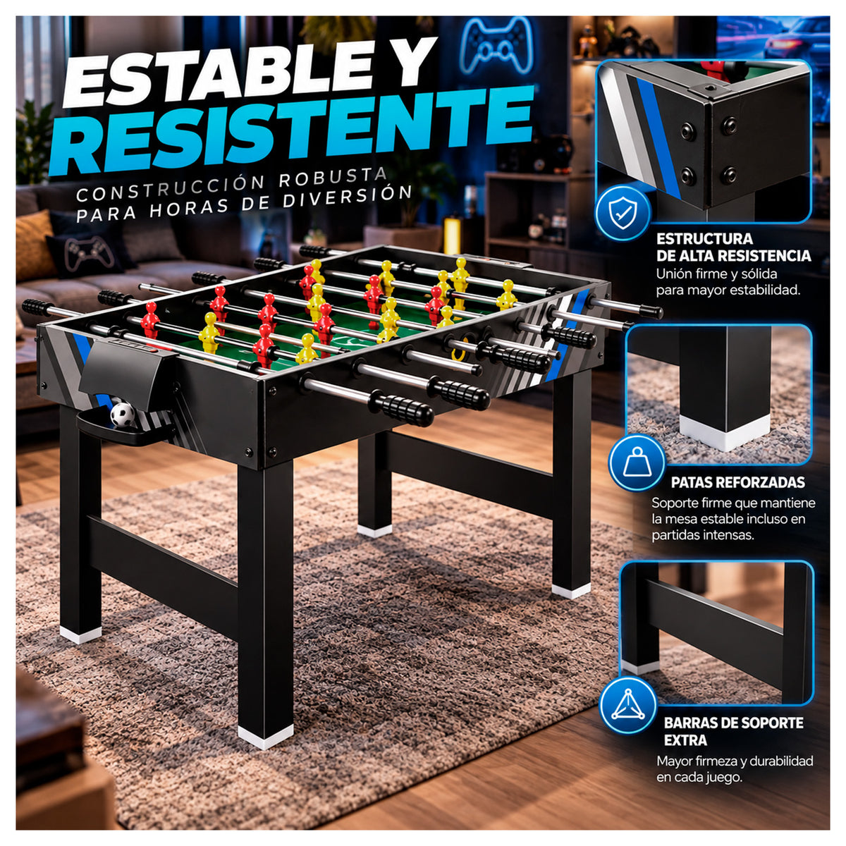 Mesa Multijuegos 4 en 1: Taca Taca, Pool, Hockey y Ping Pong