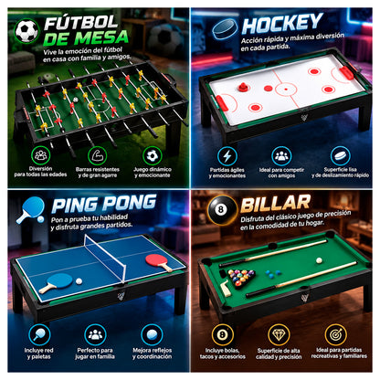Mesa Multijuegos 4 en 1: Taca Taca, Pool, Hockey y Ping Pong