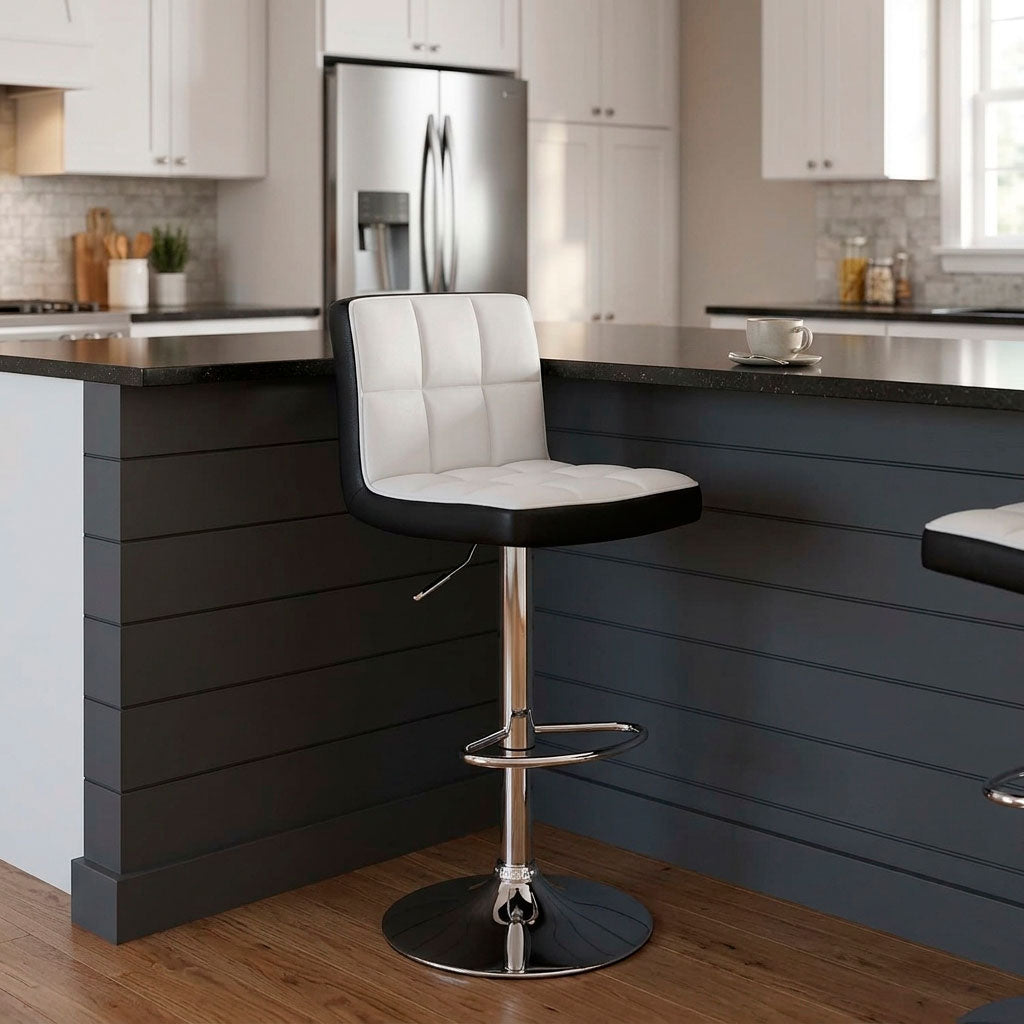 Silla Piso Bar Taburete Con Respaldo Blanco y negro