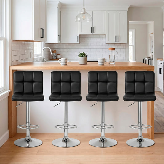 Pack 4 Sillas Taburete Tipo Bar Ajustable 60-80cm con Respaldo