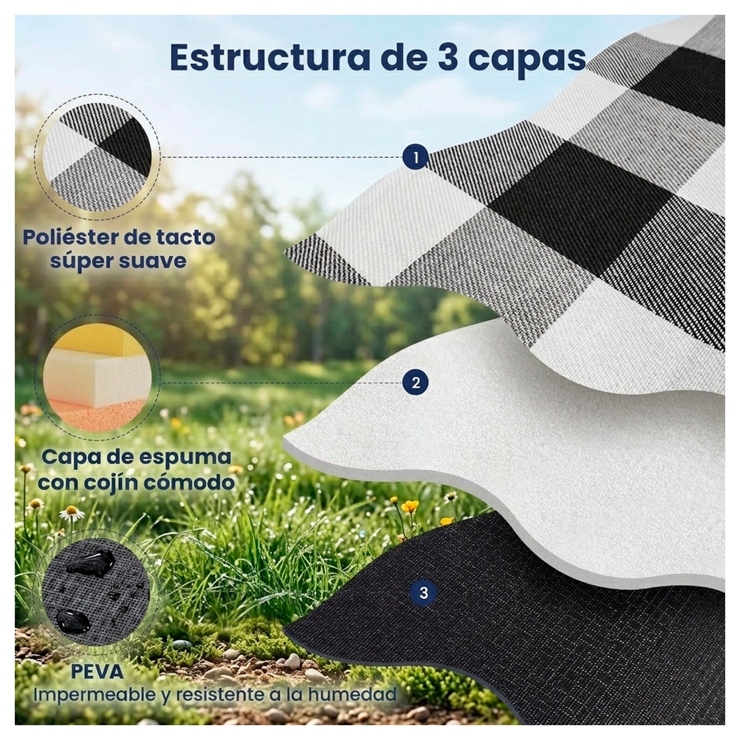 Manta Picnic Impermeable 200x150 cm Plegable con Asa