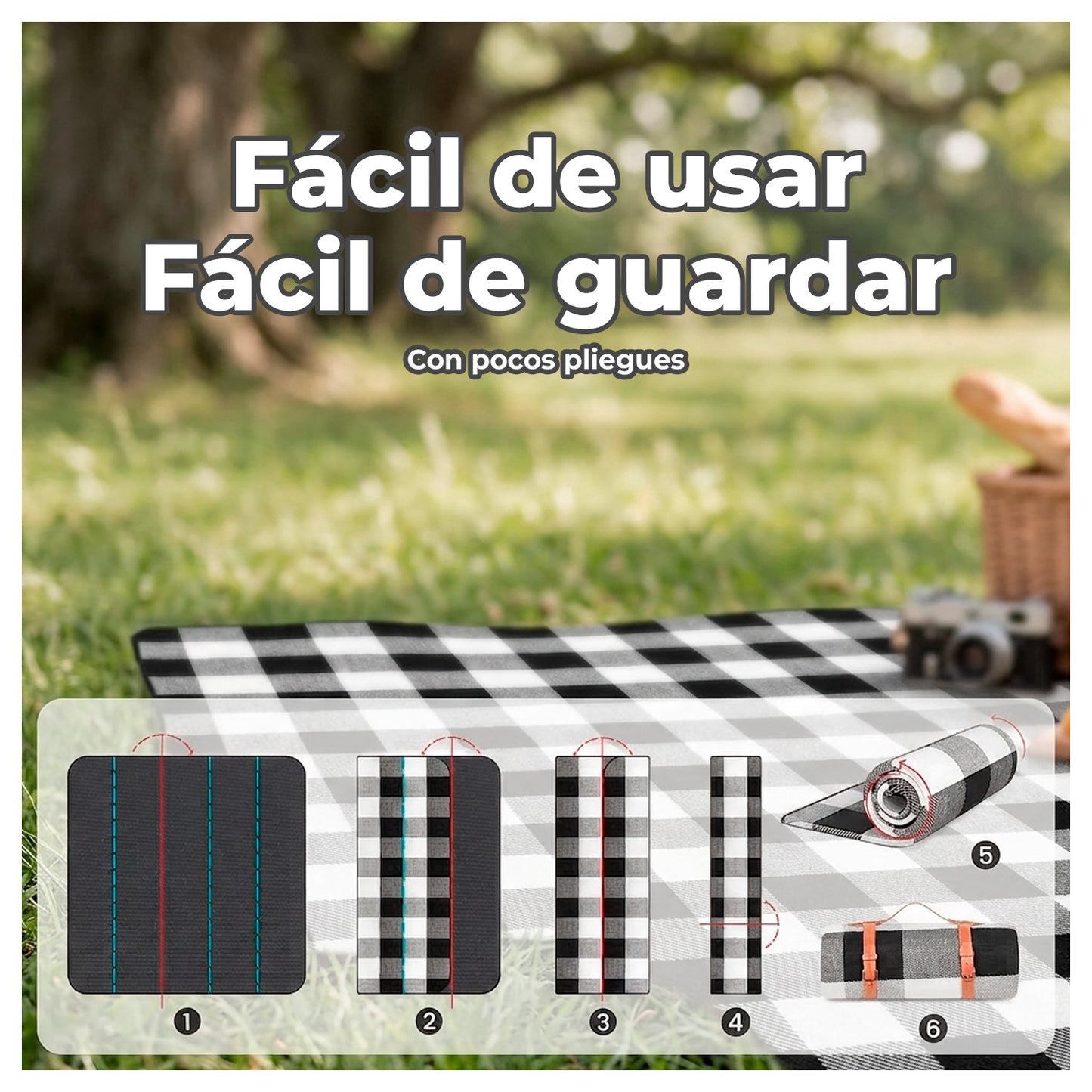 Manta Picnic Impermeable 200x150 cm Plegable con Asa