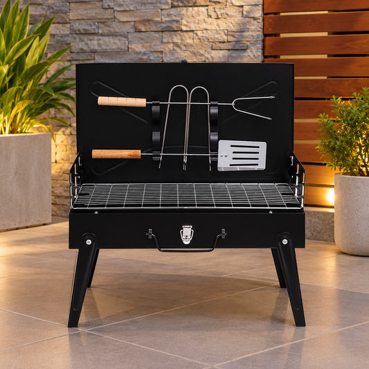 Mini Parrilla Plegable Portátil Tipo Maleta para Asados a Carbón