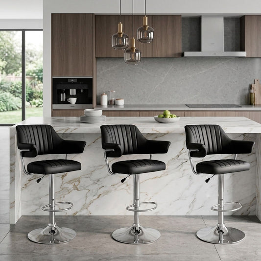 Pack 3 Silla Piso Bar con Respaldo y Posa Brazos