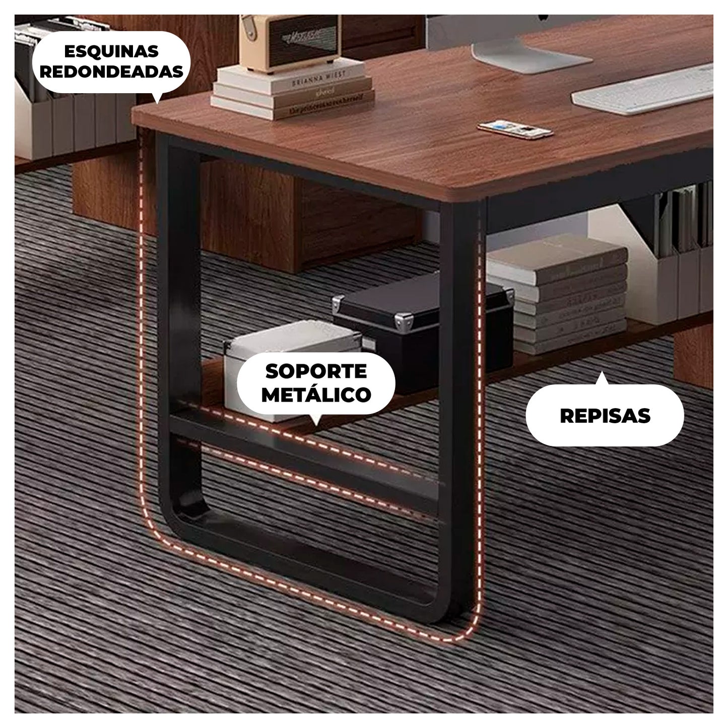 Escritorio Moderno 120x50cm Hierro y MDF Diseño Elegante