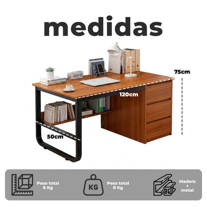 Escritorio Moderno 120x50cm Hierro y MDF Diseño Elegante