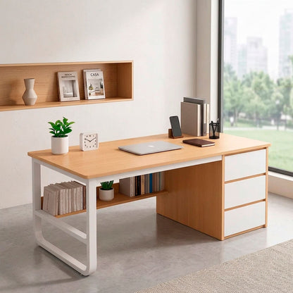 Escritorio Mueble Oficina Madera 120 cm con Cajones y Repisa Moderno
