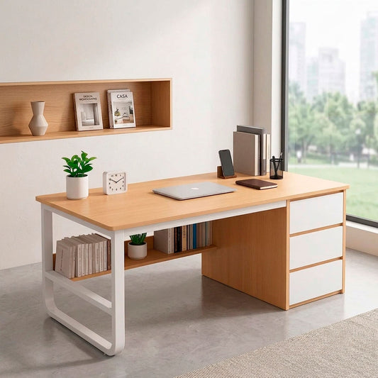 Escritorio Mueble Oficina Madera 120 cm con Cajones y Repisa Moderno