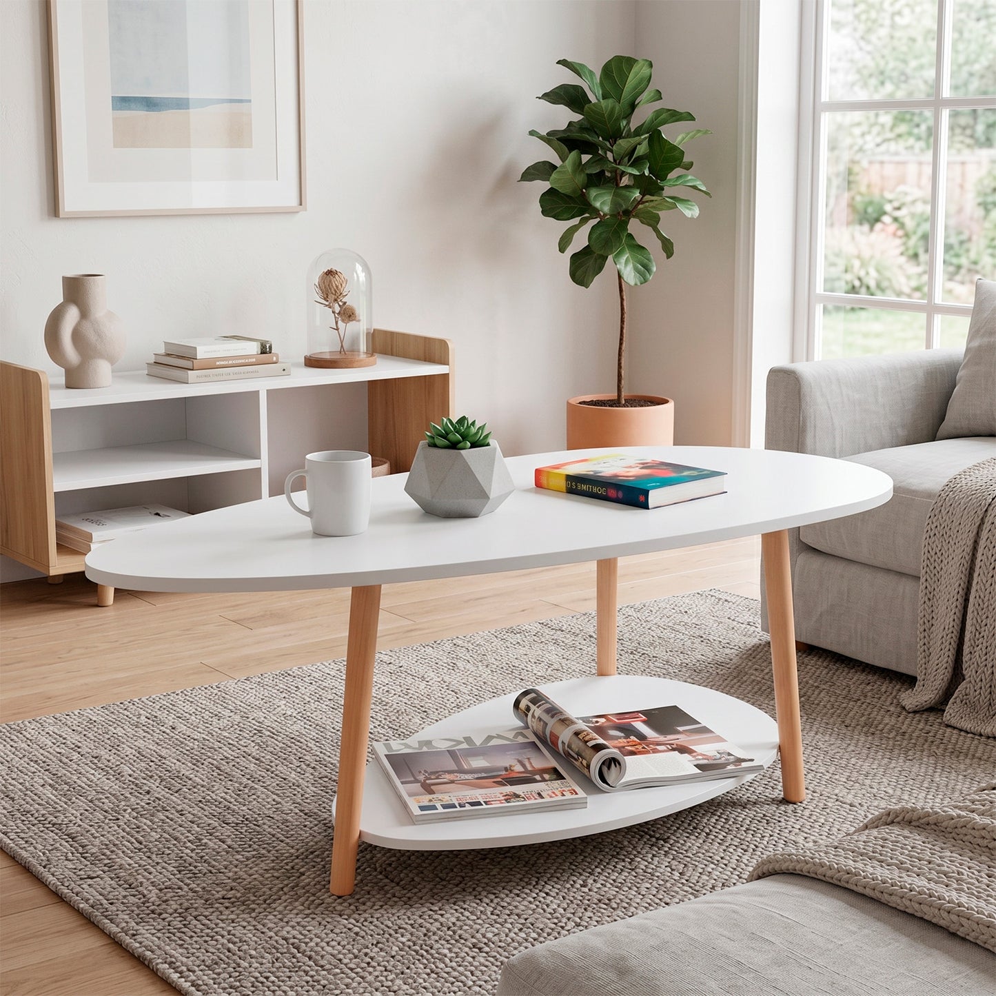 Mesa de Centro Ovalada Moderna Diseño Minimalista con Almacenamiento