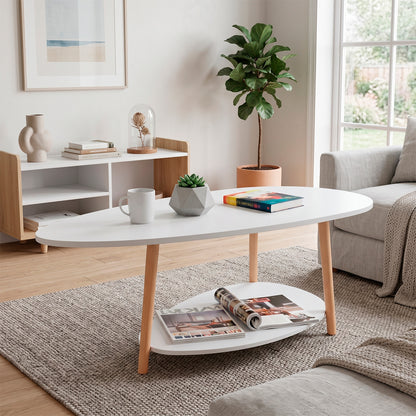 Mesa de Centro Ovalada Moderna Diseño Minimalista con Almacenamiento