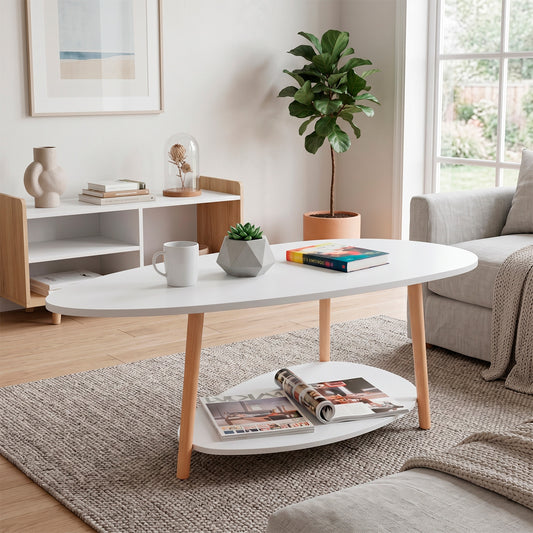 Mesa de Centro Ovalada Moderna Diseño Minimalista con Almacenamiento