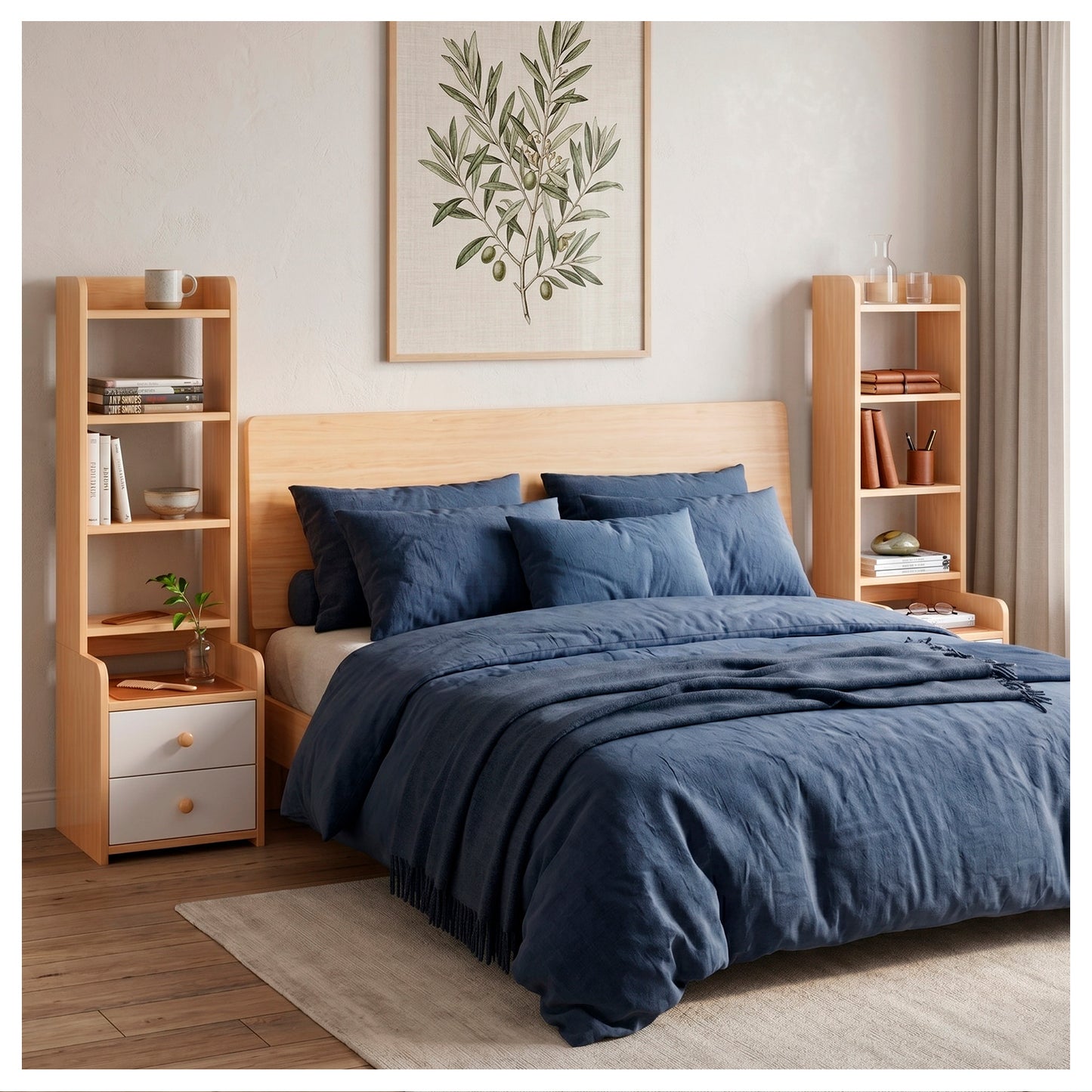 Velador Mueble Organizador Con Repisas Cajones Madera Dormitorio