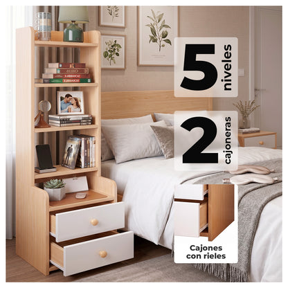 Velador Mueble Organizador Con Repisas Cajones Madera Dormitorio