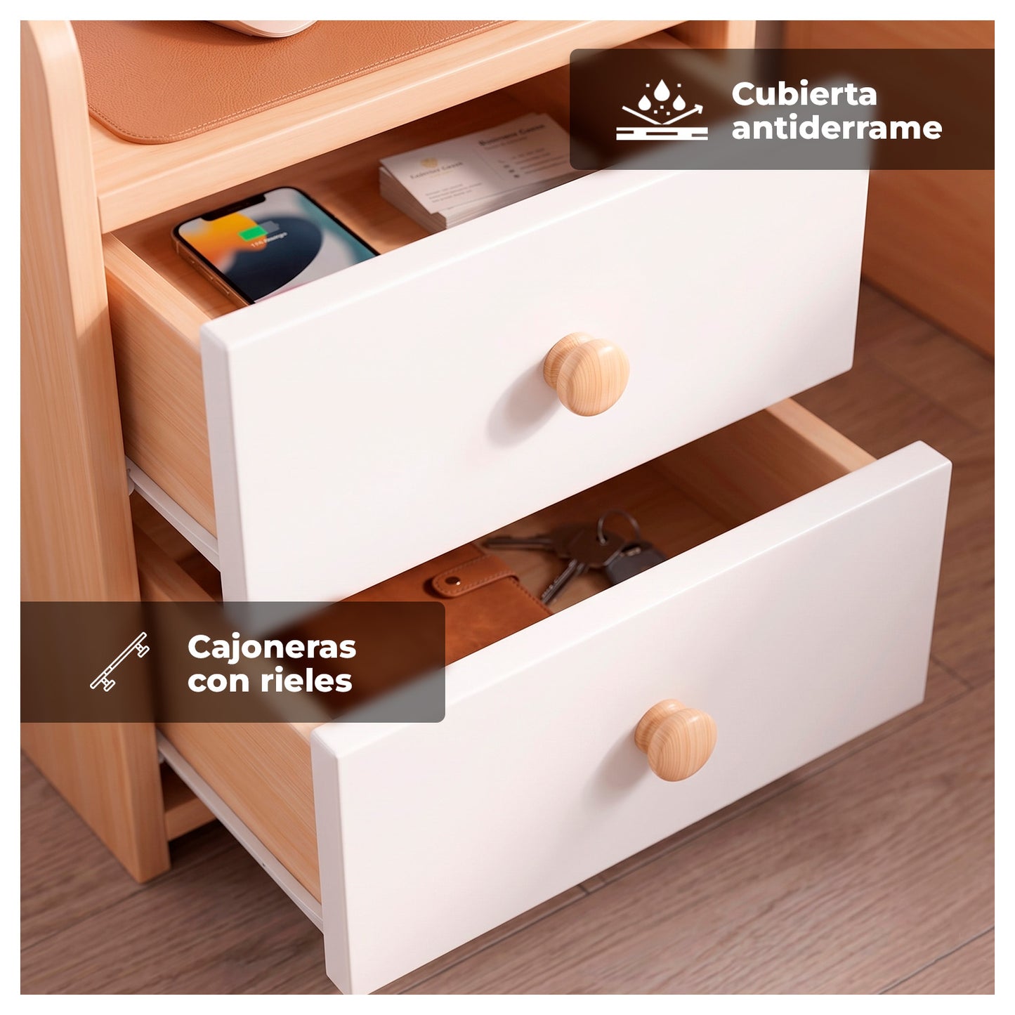 Velador Mueble Organizador Con Repisas Cajones Madera Dormitorio