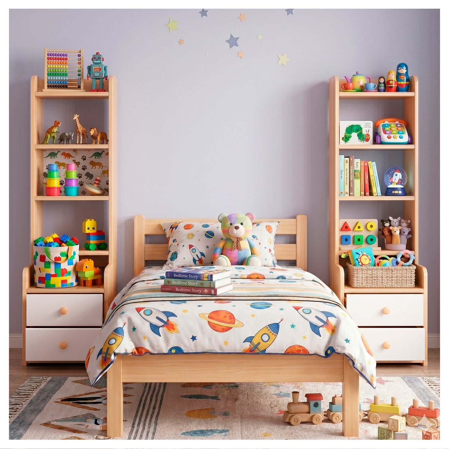 Velador Mueble Organizador Con Repisas Cajones Madera Dormitorio