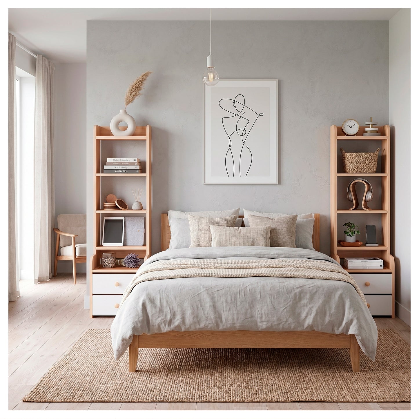 Velador Mueble Organizador Con Repisas Cajones Madera Dormitorio