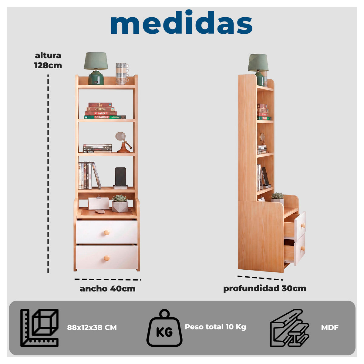 Velador Mueble Organizador Con Repisas Cajones Madera Dormitorio