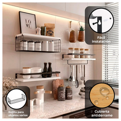 Repisas Decorativas para Cocina, Baño u Oficina 3 Piezas Multifunción
