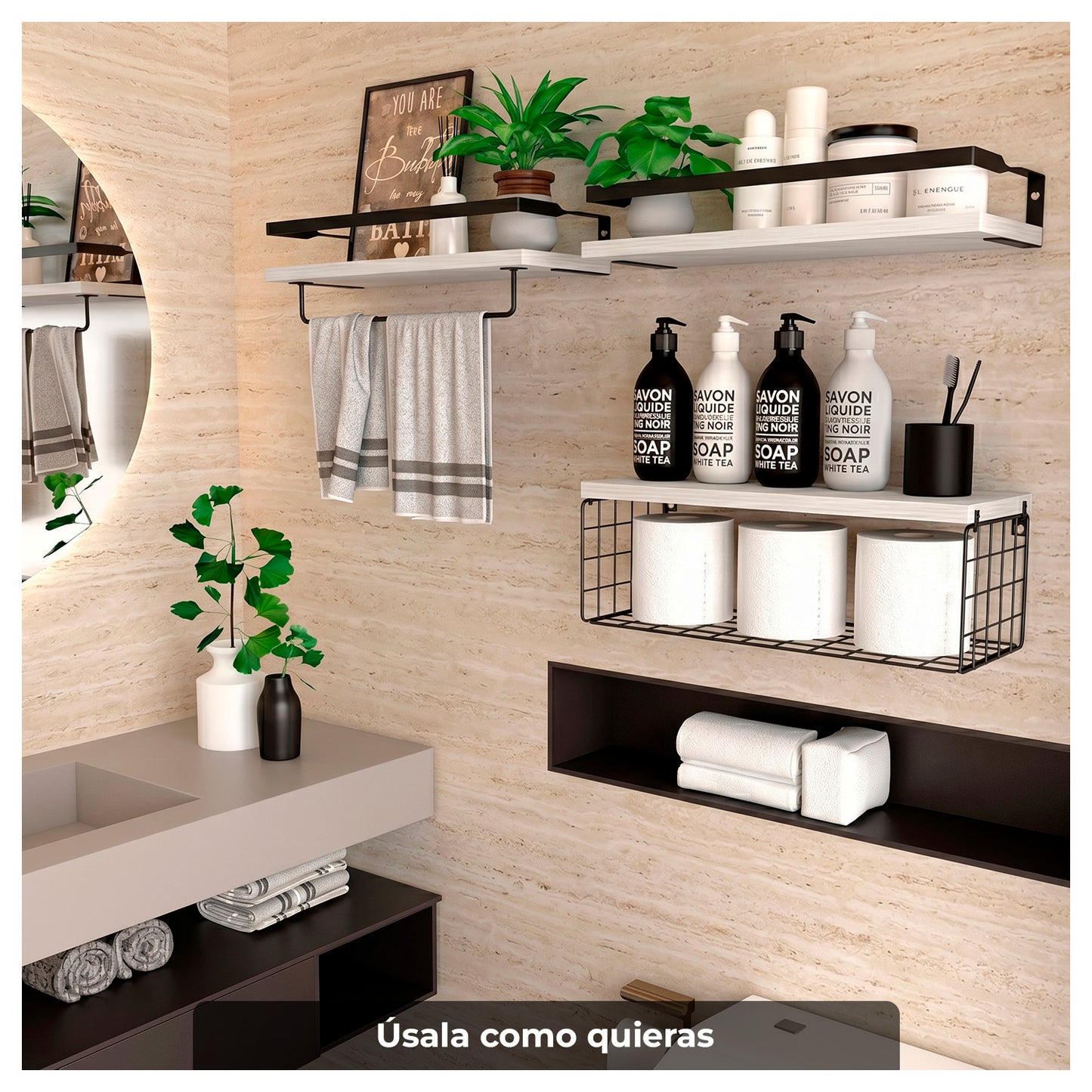 Repisas Decorativas para Cocina, Baño u Oficina 3 Piezas Multifunción